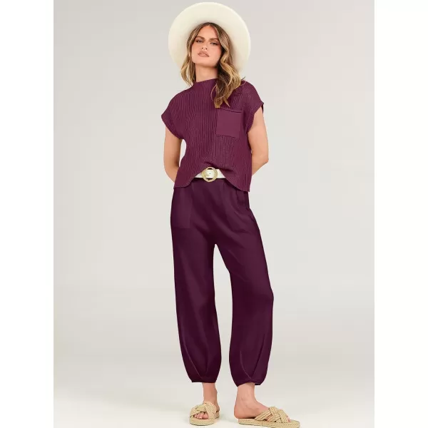 Caracilia Women's Fashion Two Piece Outfits Sweater Sets Cozy Knit Tops &amp; Casual Pants Tracksuit Lounge Sets