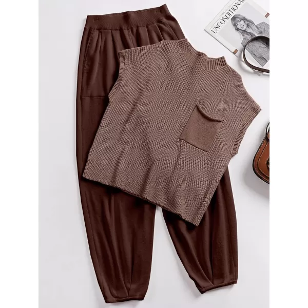 Caracilia Women's Fashion Two Piece Outfits Sweater Sets Cozy Knit Tops &amp; Casual Pants Tracksuit Lounge Sets