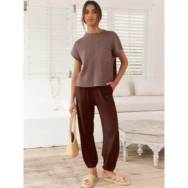 Caracilia Women's Fashion Two Piece Outfits Sweater Sets Cozy Knit Tops &amp; Casual Pants Tracksuit Lounge Sets