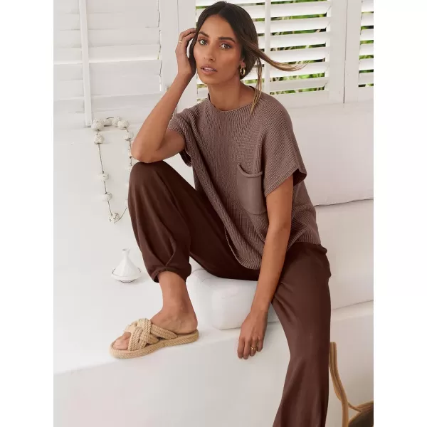 Caracilia Women's Fashion Two Piece Outfits Sweater Sets Cozy Knit Tops &amp; Casual Pants Tracksuit Lounge Sets