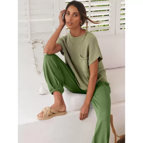 Caracilia Women's Fashion Two Piece Outfits Sweater Sets Cozy Knit Tops &amp; Casual Pants Tracksuit Lounge Sets
