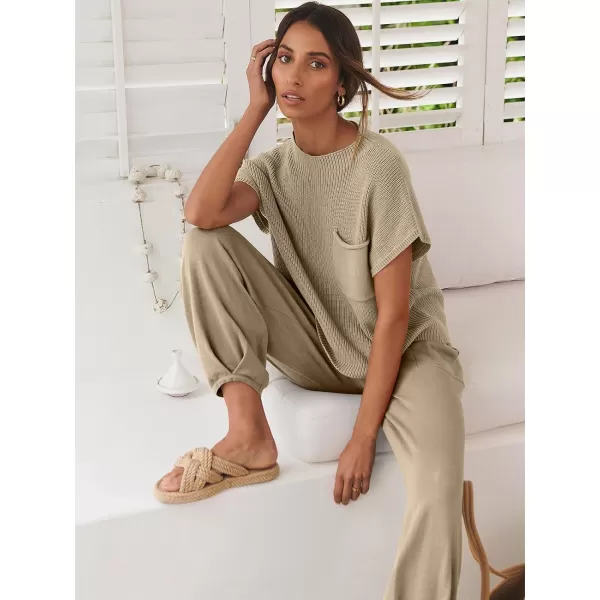 Caracilia Women's Fashion Two Piece Outfits Sweater Sets Cozy Knit Tops &amp; Casual Pants Tracksuit Lounge Sets
