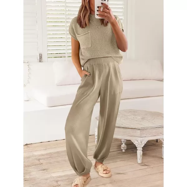 Caracilia Women's Fashion Two Piece Outfits Sweater Sets Cozy Knit Tops &amp; Casual Pants Tracksuit Lounge Sets