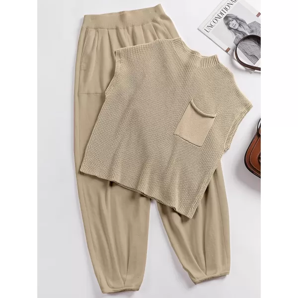 Caracilia Women's Fashion Two Piece Outfits Sweater Sets Cozy Knit Tops &amp; Casual Pants Tracksuit Lounge Sets