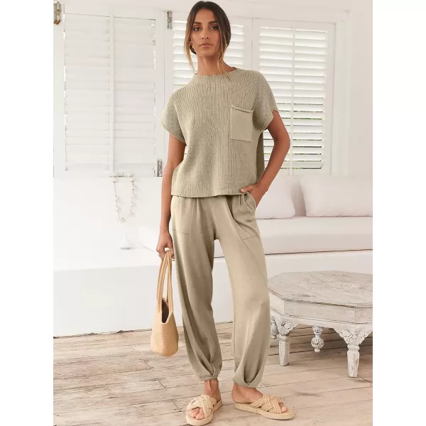 Caracilia Women's Fashion Two Piece Outfits Sweater Sets Cozy Knit Tops &amp; Casual Pants Tracksuit Lounge Sets