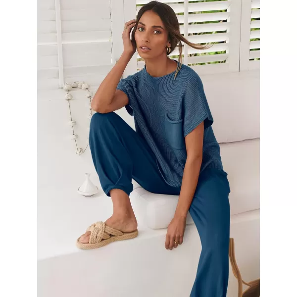 Caracilia Women's Fashion Two Piece Outfits Sweater Sets Cozy Knit Tops &amp; Casual Pants Tracksuit Lounge Sets