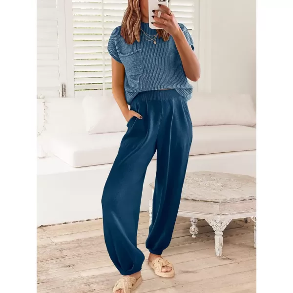 Caracilia Women's Fashion Two Piece Outfits Sweater Sets Cozy Knit Tops &amp; Casual Pants Tracksuit Lounge Sets