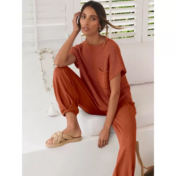 Caracilia Women's Fashion Two Piece Outfits Sweater Sets Cozy Knit Tops &amp; Casual Pants Tracksuit Lounge Sets