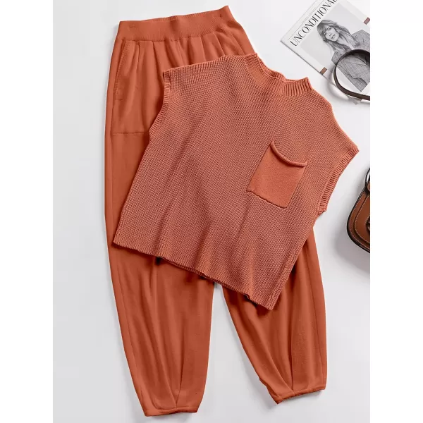Caracilia Women's Fashion Two Piece Outfits Sweater Sets Cozy Knit Tops &amp; Casual Pants Tracksuit Lounge Sets