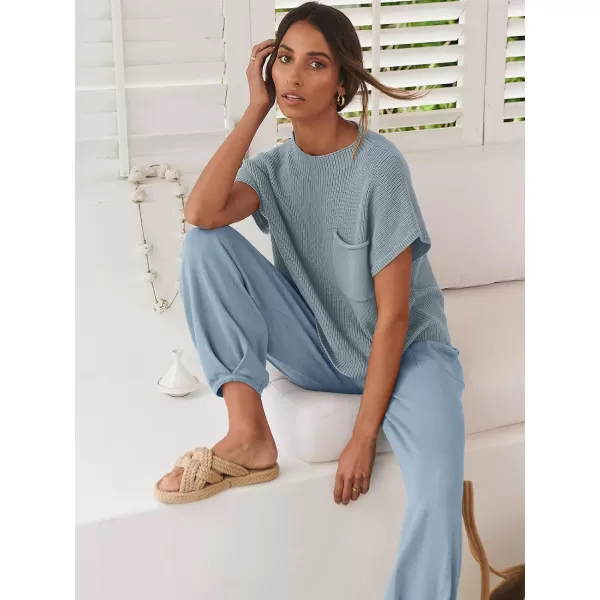 Caracilia Women's Fashion Two Piece Outfits Sweater Sets Cozy Knit Tops &amp; Casual Pants Tracksuit Lounge Sets