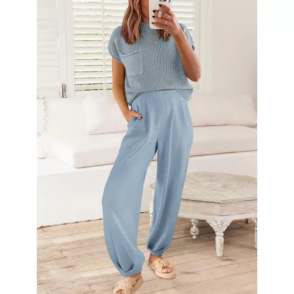 Caracilia Women's Fashion Two Piece Outfits Sweater Sets Cozy Knit Tops &amp; Casual Pants Tracksuit Lounge Sets