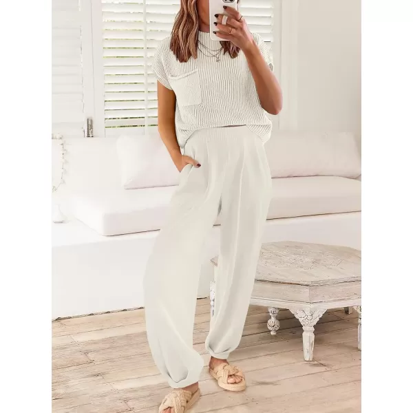 Caracilia Women's Fashion Two Piece Outfits Sweater Sets Cozy Knit Tops &amp; Casual Pants Tracksuit Lounge Sets