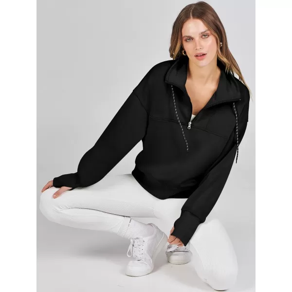 Caracilia Womens Half Zip Loose Sweatshirt Quarter Zip Trendy Long Sleeve Cropped Pullover Tops with Thumb Hole