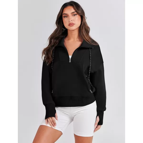 Caracilia Womens Half Zip Loose Sweatshirt Quarter Zip Trendy Long Sleeve Cropped Pullover Tops with Thumb Hole