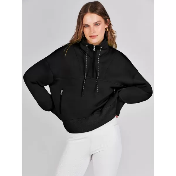 Caracilia Womens Half Zip Loose Sweatshirt Quarter Zip Trendy Long Sleeve Cropped Pullover Tops with Thumb Hole