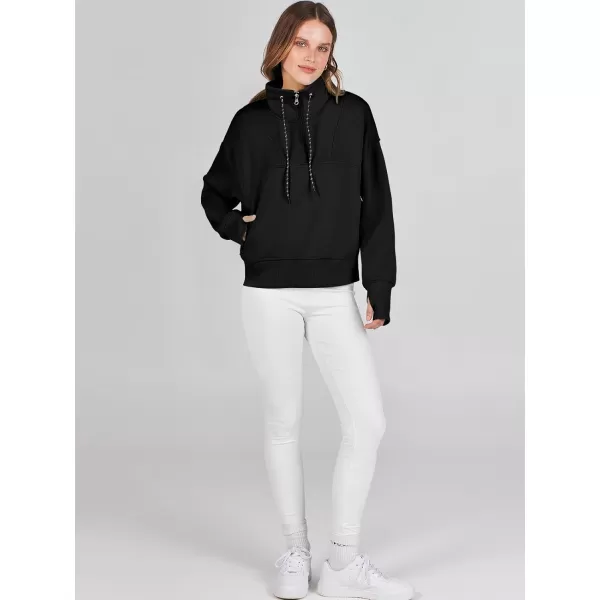 Caracilia Womens Half Zip Loose Sweatshirt Quarter Zip Trendy Long Sleeve Cropped Pullover Tops with Thumb Hole