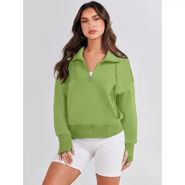 Caracilia Womens Half Zip Loose Sweatshirt Quarter Zip Trendy Long Sleeve Cropped Pullover Tops with Thumb Hole