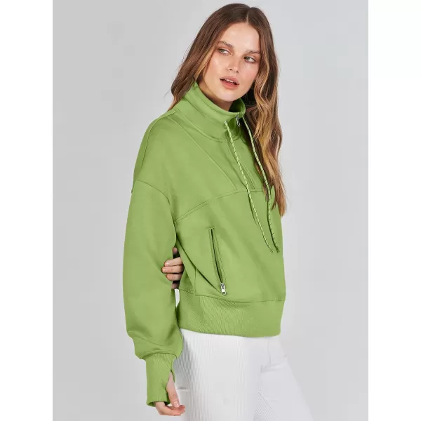 Caracilia Womens Half Zip Loose Sweatshirt Quarter Zip Trendy Long Sleeve Cropped Pullover Tops with Thumb Hole