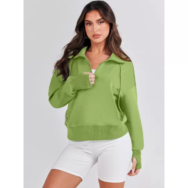 Caracilia Womens Half Zip Loose Sweatshirt Quarter Zip Trendy Long Sleeve Cropped Pullover Tops with Thumb Hole