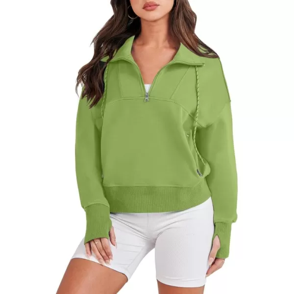 Caracilia Womens Half Zip Loose Sweatshirt Quarter Zip Trendy Long Sleeve Cropped Pullover Tops with Thumb Hole