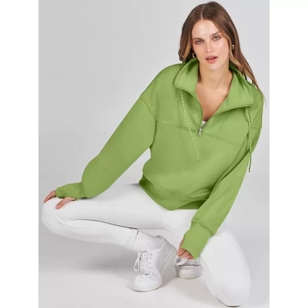 Caracilia Womens Half Zip Loose Sweatshirt Quarter Zip Trendy Long Sleeve Cropped Pullover Tops with Thumb Hole
