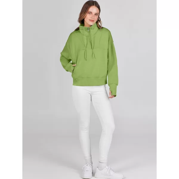 Caracilia Womens Half Zip Loose Sweatshirt Quarter Zip Trendy Long Sleeve Cropped Pullover Tops with Thumb Hole