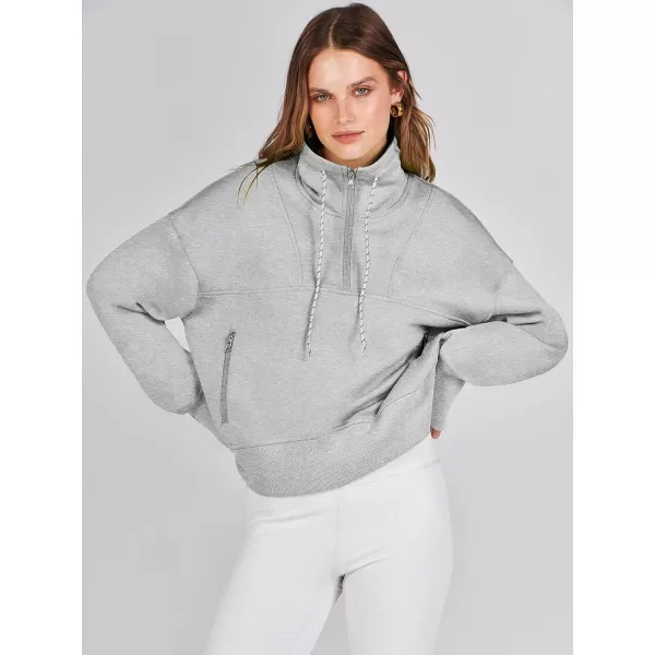 Caracilia Womens Half Zip Loose Sweatshirt Quarter Zip Trendy Long Sleeve Cropped Pullover Tops with Thumb Hole