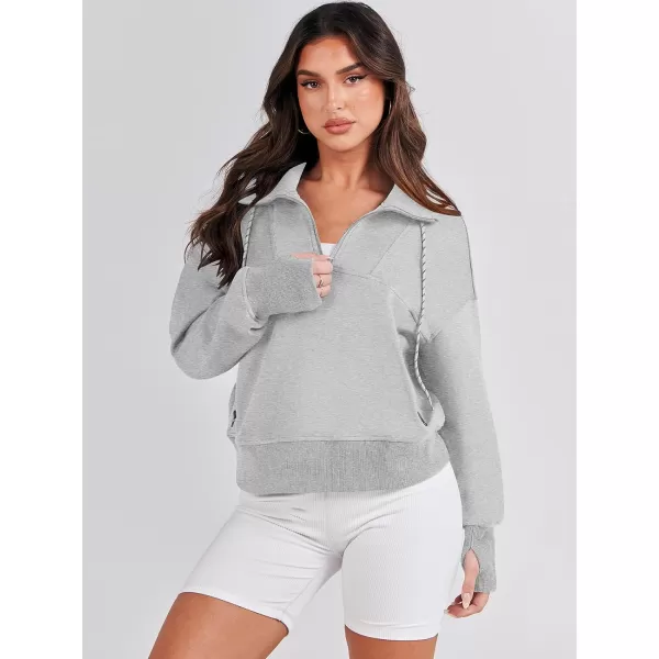 Caracilia Womens Half Zip Loose Sweatshirt Quarter Zip Trendy Long Sleeve Cropped Pullover Tops with Thumb Hole
