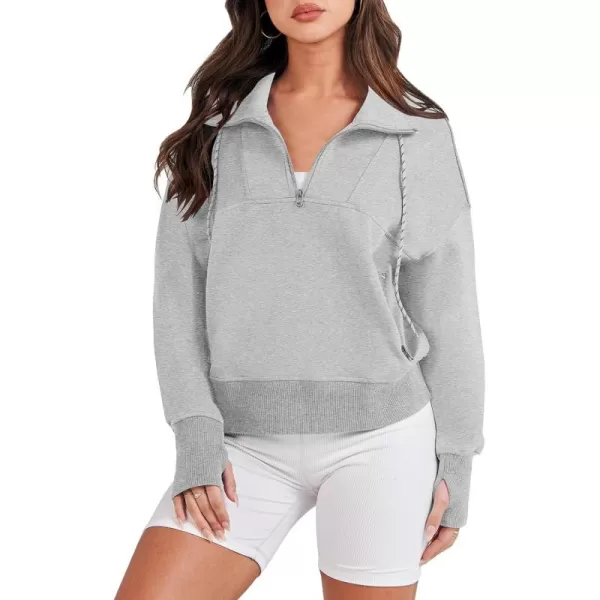 Caracilia Womens Half Zip Loose Sweatshirt Quarter Zip Trendy Long Sleeve Cropped Pullover Tops with Thumb Hole