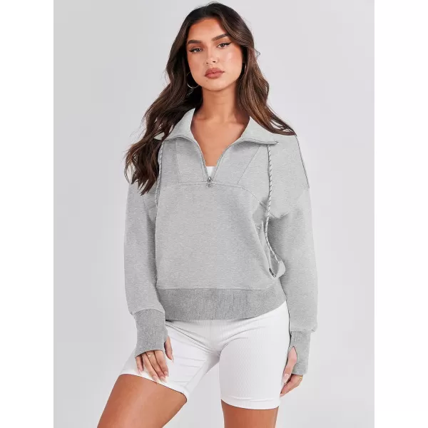 Caracilia Womens Half Zip Loose Sweatshirt Quarter Zip Trendy Long Sleeve Cropped Pullover Tops with Thumb Hole