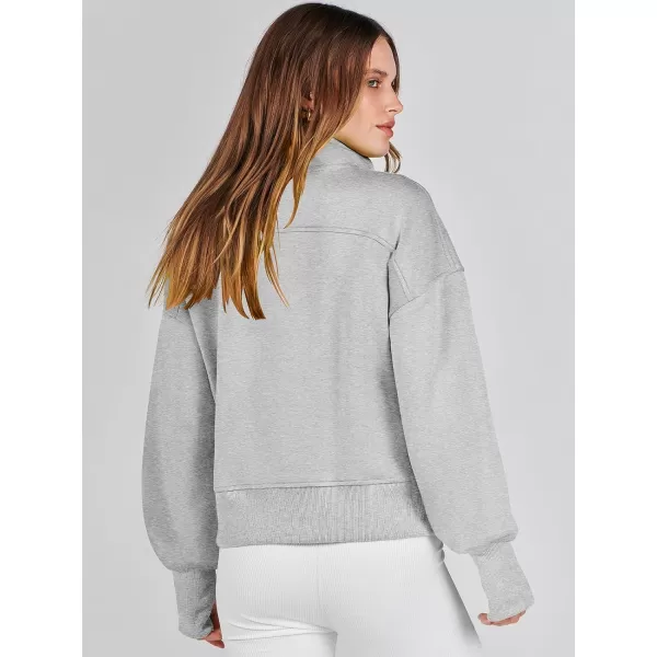 Caracilia Womens Half Zip Loose Sweatshirt Quarter Zip Trendy Long Sleeve Cropped Pullover Tops with Thumb Hole