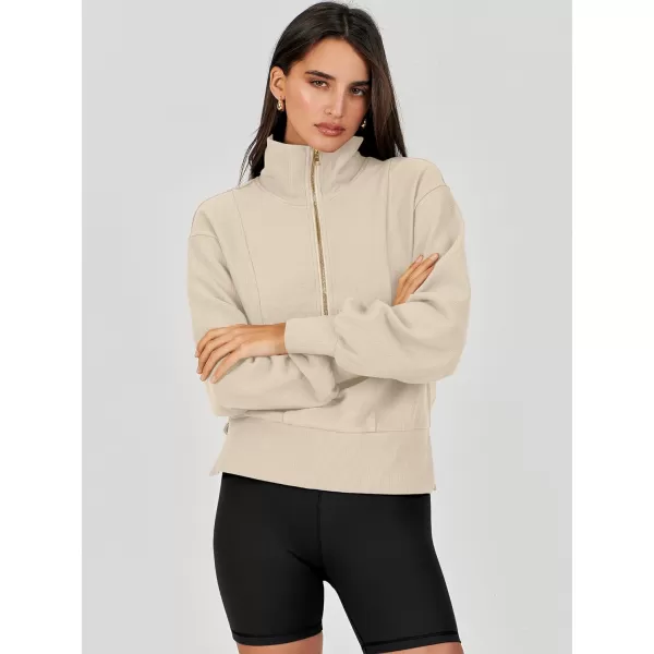Caracilia Womens Half Zip Pullover Long Sleeve Sweatshirt Cropped Fleece Quarter Hoodie Casual 2023 Y2K Clothes Top