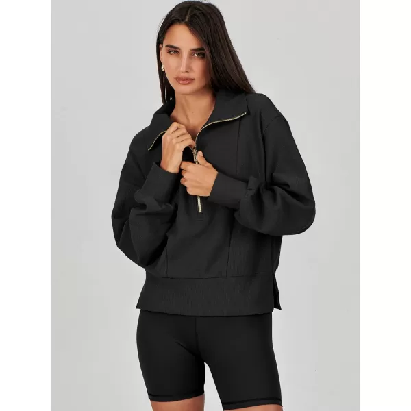 Caracilia Womens Half Zip Pullover Long Sleeve Sweatshirt Cropped Fleece Quarter Hoodie Casual 2023 Y2K Clothes Top