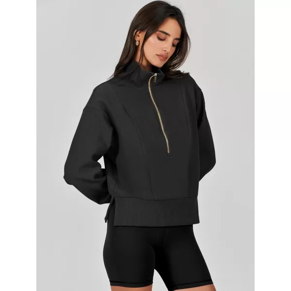 Caracilia Womens Half Zip Pullover Long Sleeve Sweatshirt Cropped Fleece Quarter Hoodie Casual 2023 Y2K Clothes Top
