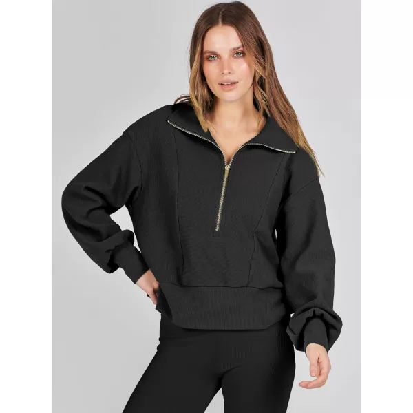 Caracilia Womens Half Zip Pullover Long Sleeve Sweatshirt Cropped Fleece Quarter Hoodie Casual 2023 Y2K Clothes Top