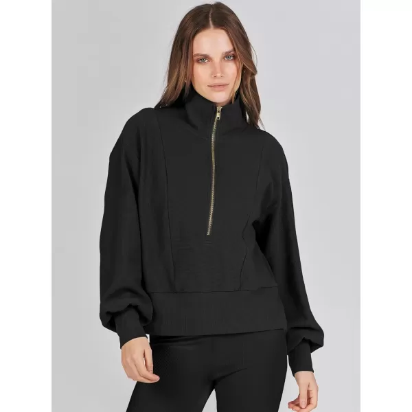 Caracilia Womens Half Zip Pullover Long Sleeve Sweatshirt Cropped Fleece Quarter Hoodie Casual 2023 Y2K Clothes Top