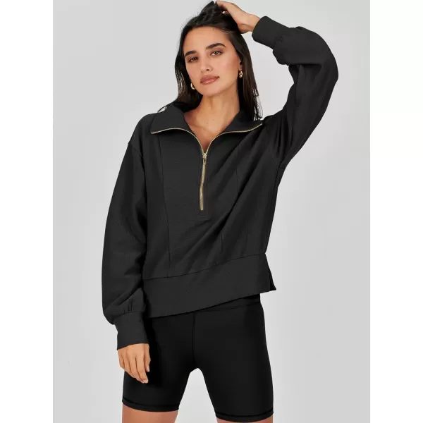 Caracilia Womens Half Zip Pullover Long Sleeve Sweatshirt Cropped Fleece Quarter Hoodie Casual 2023 Y2K Clothes Top