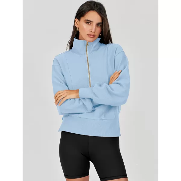 Caracilia Womens Half Zip Pullover Long Sleeve Sweatshirt Cropped Fleece Quarter Hoodie Casual 2023 Y2K Clothes Top