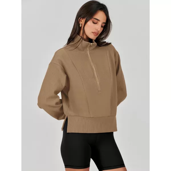 Caracilia Womens Half Zip Pullover Long Sleeve Sweatshirt Cropped Fleece Quarter Hoodie Casual 2023 Y2K Clothes Top