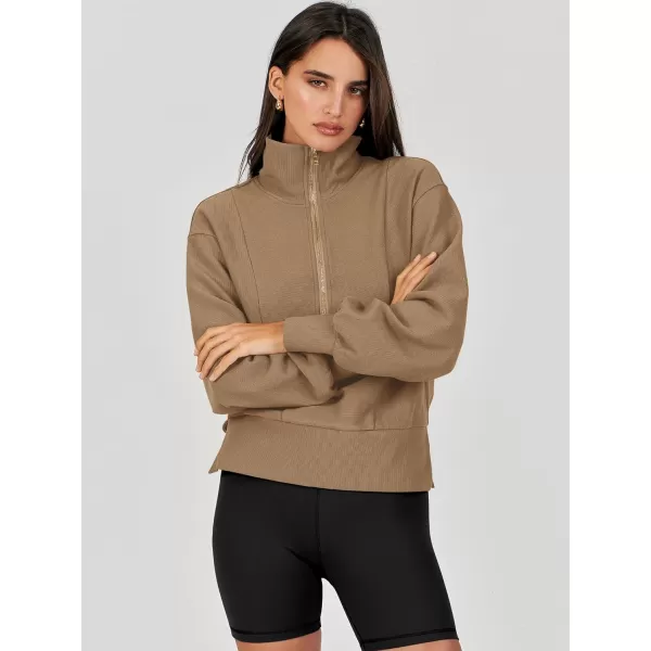 Caracilia Womens Half Zip Pullover Long Sleeve Sweatshirt Cropped Fleece Quarter Hoodie Casual 2023 Y2K Clothes Top
