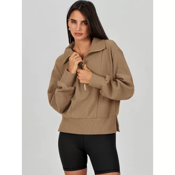 Caracilia Womens Half Zip Pullover Long Sleeve Sweatshirt Cropped Fleece Quarter Hoodie Casual 2023 Y2K Clothes Top