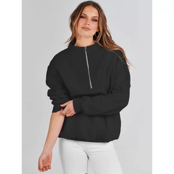 Caracilia Womens Half Zip Sweatshirts Long Sleeve Oversized Fleece Crop Hoodies Teen Girls Pullover Y2K Fall Fashion