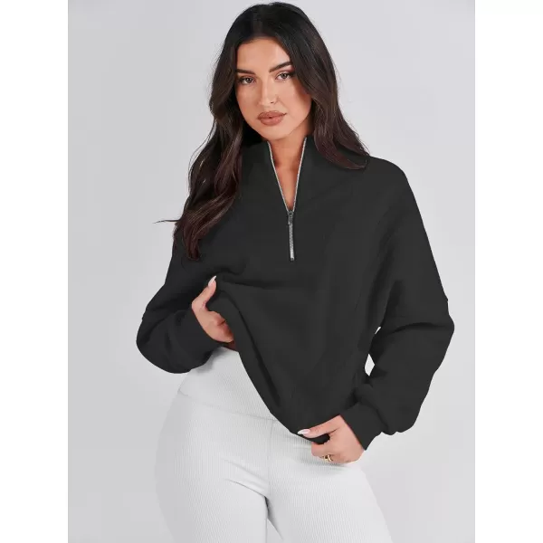 Caracilia Womens Half Zip Sweatshirts Long Sleeve Oversized Fleece Crop Hoodies Teen Girls Pullover Y2K Fall Fashion