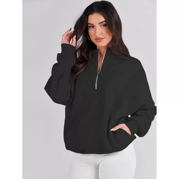 Caracilia Womens Half Zip Sweatshirts Long Sleeve Oversized Fleece Crop Hoodies Teen Girls Pullover Y2K Fall Fashion