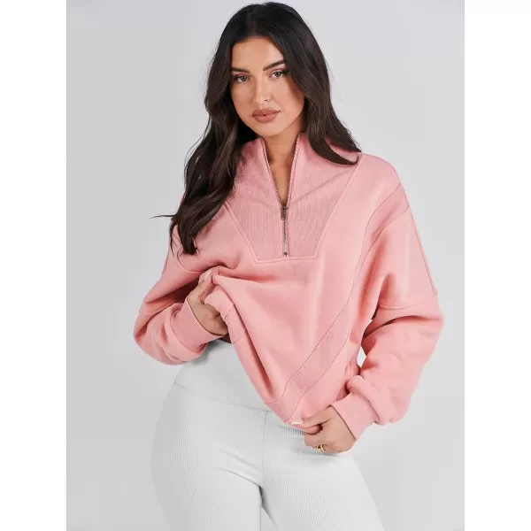 Caracilia Womens Half Zip Sweatshirts Long Sleeve Oversized Fleece Crop Hoodies Teen Girls Pullover Y2K Fall Fashion