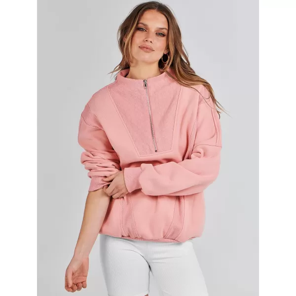 Caracilia Womens Half Zip Sweatshirts Long Sleeve Oversized Fleece Crop Hoodies Teen Girls Pullover Y2K Fall Fashion