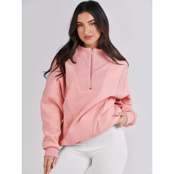 Caracilia Womens Half Zip Sweatshirts Long Sleeve Oversized Fleece Crop Hoodies Teen Girls Pullover Y2K Fall Fashion