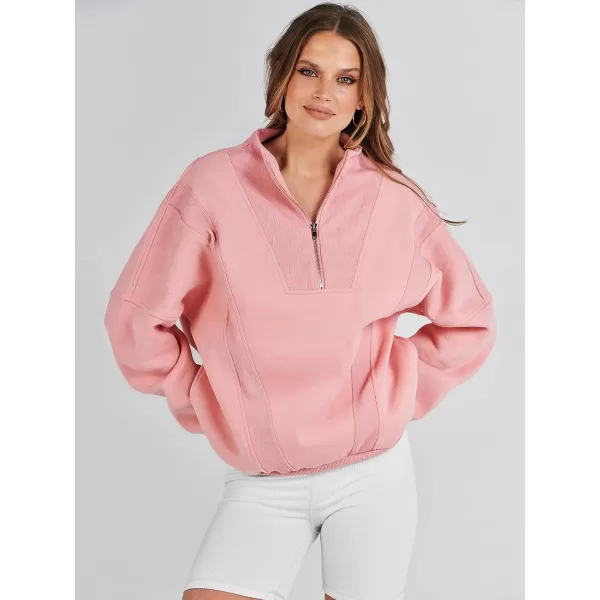 Caracilia Womens Half Zip Sweatshirts Long Sleeve Oversized Fleece Crop Hoodies Teen Girls Pullover Y2K Fall Fashion
