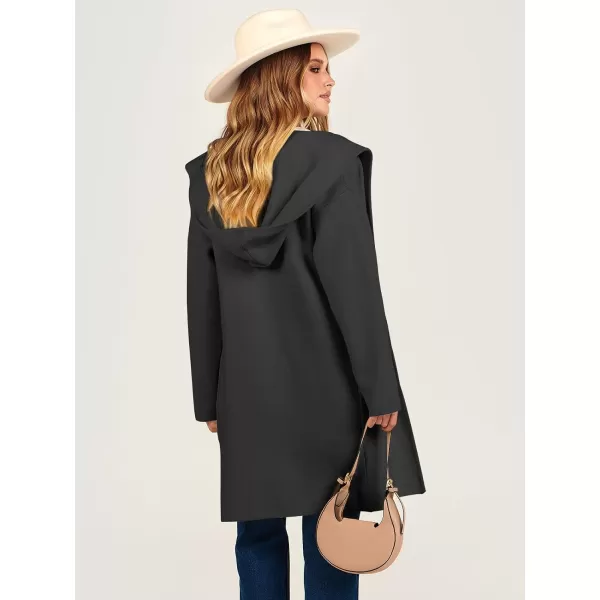 Caracilia Women's Hooded Cardigan Long Sleeve Open Front Casual Oversized Knit Sweater Jacket Coat with Pockets