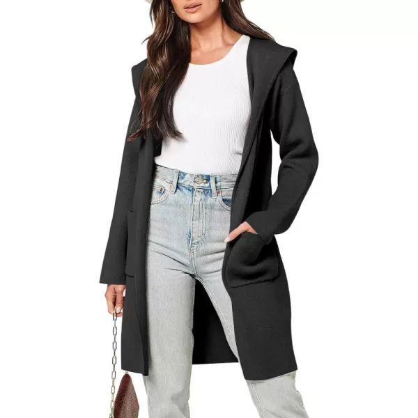 Caracilia Women's Hooded Cardigan Long Sleeve Open Front Casual Oversized Knit Sweater Jacket Coat with Pockets